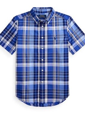 Ralph Lauren Blue Linen Short-Sleeve Button-Down Shirt - Boy size L(14-16)
